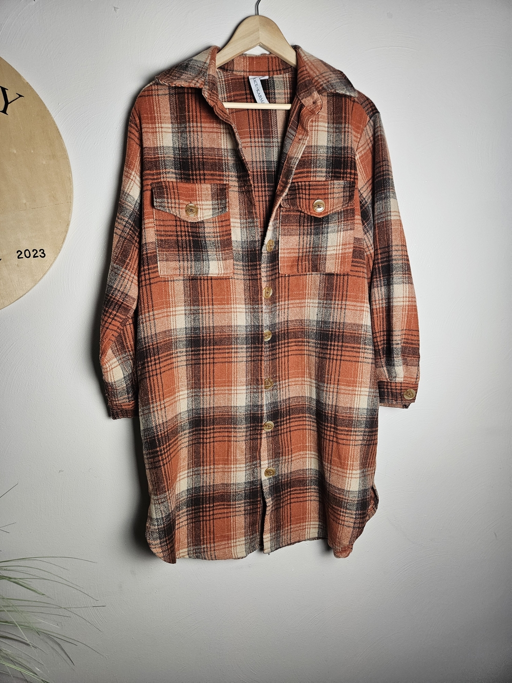 Grace Karin Orange Plaid Button-Front Shacket